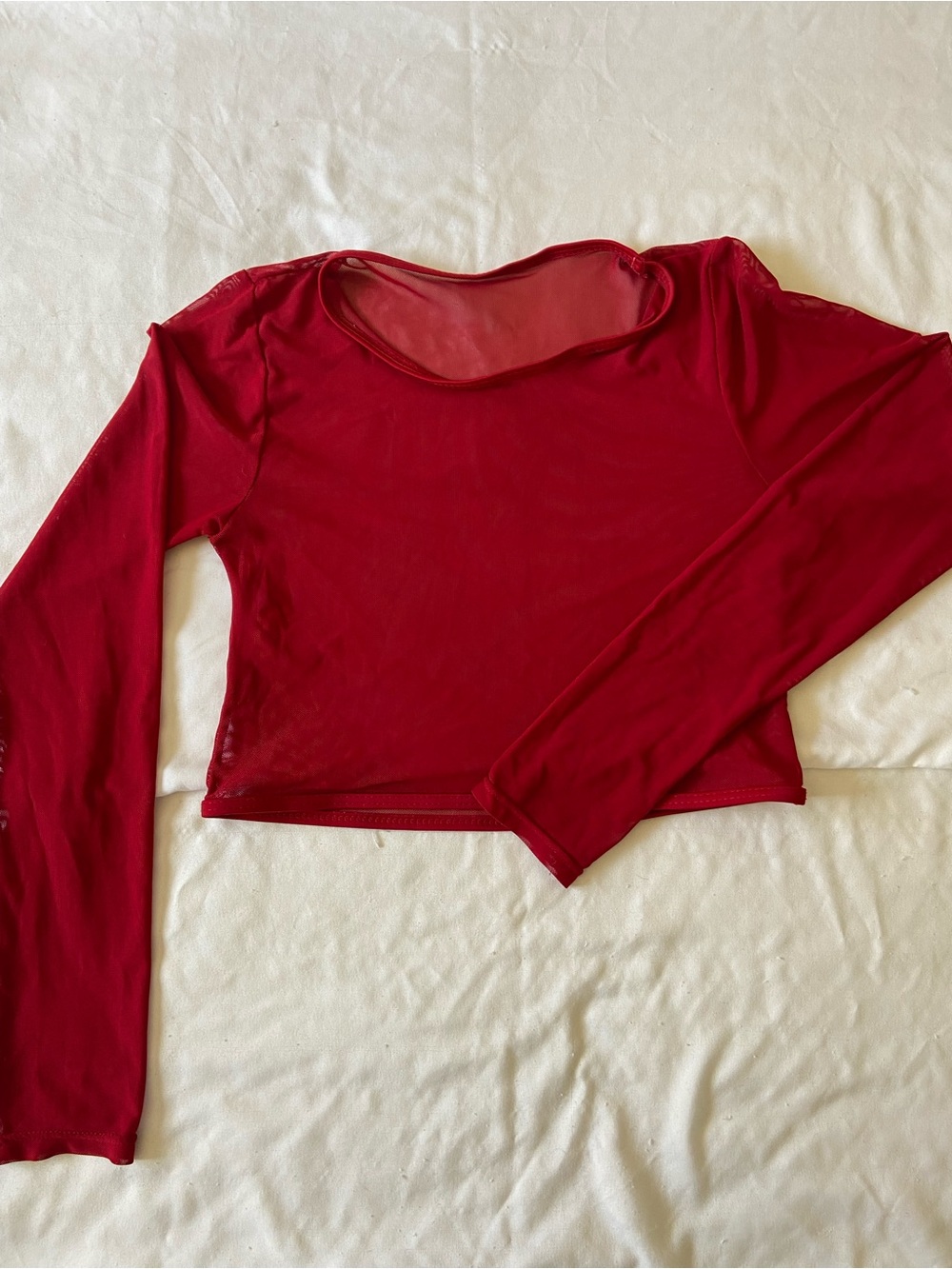 Red Sheer Long-Sleeve Crop Top - Women